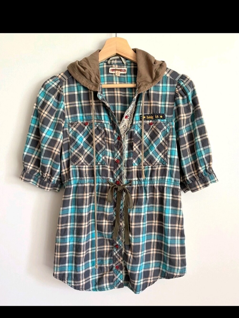 Free People Hoodded Plaid Shirt